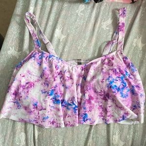 Marble Print Flounce Bikini Top